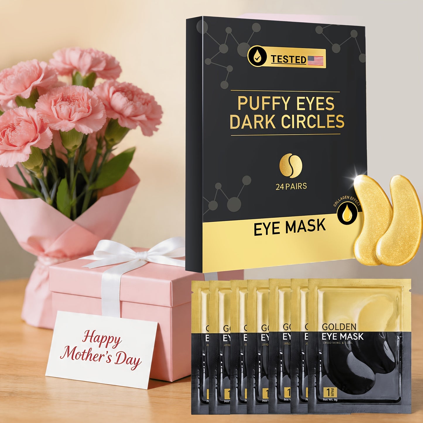 24 Pairs Golden Under Eye Patches, Eye Mask, Collagen Skin Care Products, Eye Patches For Puffy Eyes, Eye Masks For Dark Circles And Puffiness, Protect The Skin'S Moisture Barrier, Looks Visibly Rejuvenated, Suitable For Wedding, Mother'S Day Gift
