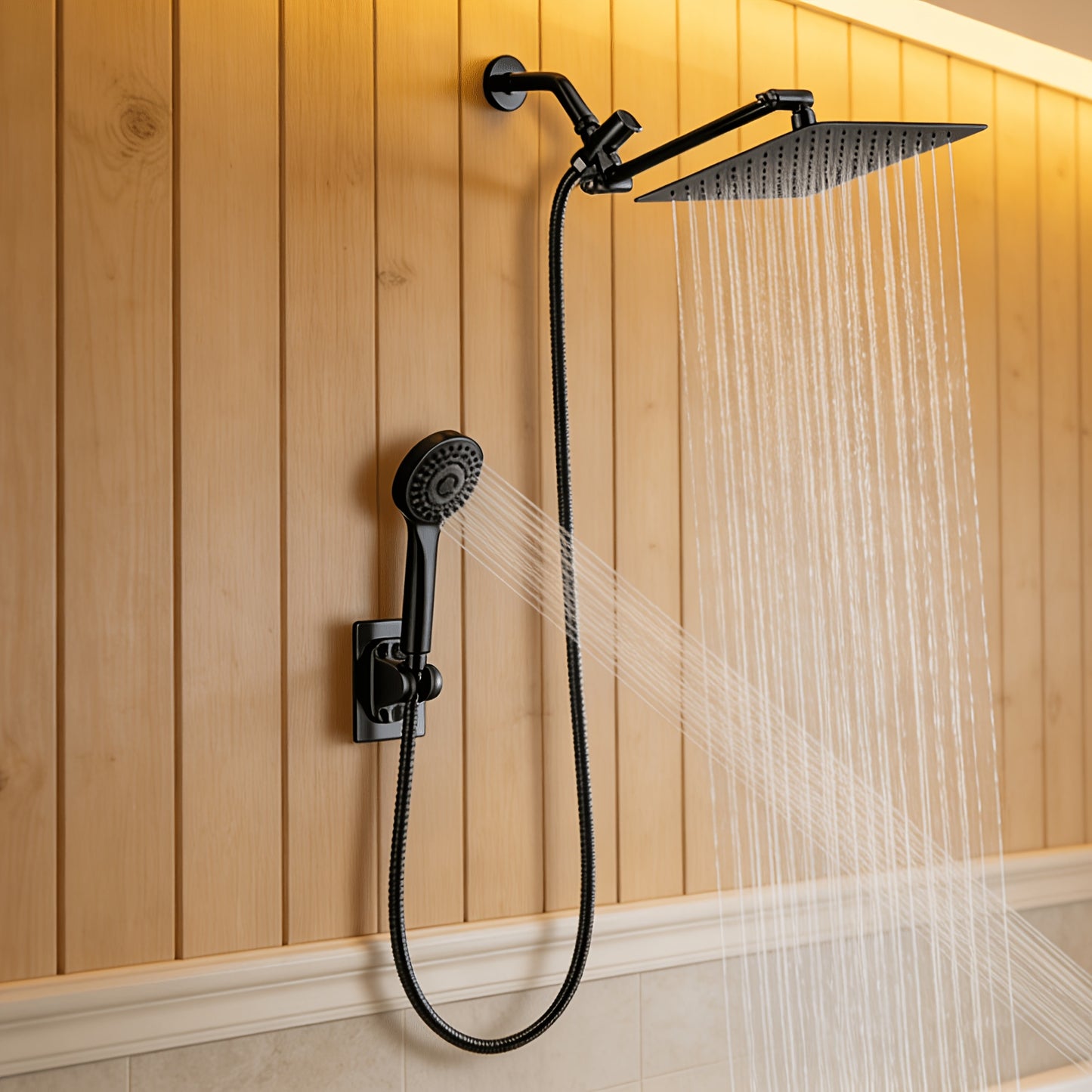High Pressure Rainfall 12 Inch Shower Head/Handheld Showerhead Combo/ 12 Inch Adjustable Shower Extension Arm, 4-Spray, 78-inch Hose, Adhesive Showerhead Holder, Chrome,for Shower Use Only