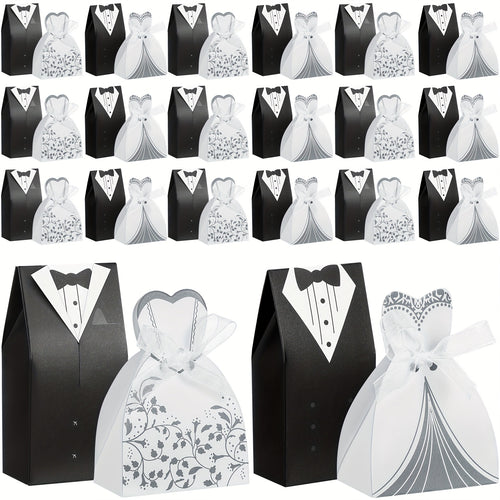 100 Pcs Wedding Party Favor Boxes Dress & Tuxedo Candy Gift Boxes with Ribbon – Vintage Bridal Shower Birthday Treat Bags Bulk Decoration