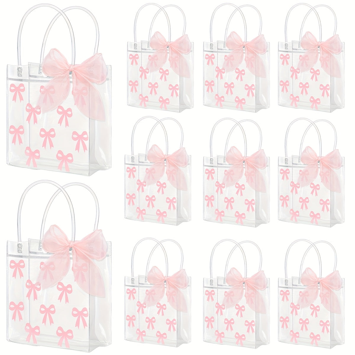 24 Clear PVC Gift Bag with Pink Bow And A Roll Of Ribbon, Pink Bow Party Favorite Bag, Relax Tote Bag, Wedding Birthday, Baby Shower, Valentine's Day Party, for Parties, Festivals, WeddingsChristmas