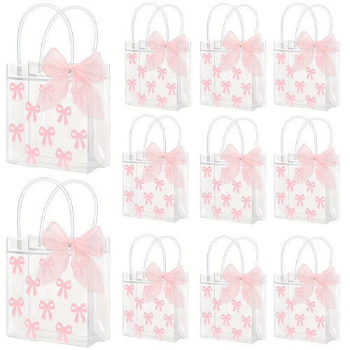 24 Clear PVC Gift Bag with Pink Bow And A Roll Of Ribbon, Pink Bow Party Favorite Bag, Relax Tote Bag, Wedding Birthday, Baby Shower, Valentine's Day Party, for Parties, Festivals, WeddingsChristmas