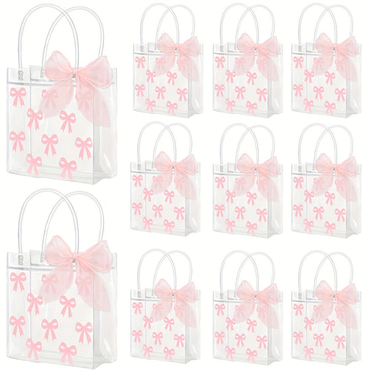 24 Clear PVC Gift Bag with Pink Bow And A Roll Of Ribbon, Pink Bow Party Favorite Bag, Relax Tote Bag, Wedding Birthday, Baby Shower, Valentine's Day Party, for Parties, Festivals, WeddingsChristmas