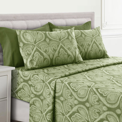 Lux Decor 4/6 Pieces Paisley Bed Sheet, Breathable Hotel Style Sheets, 100% polyester Sheets Deep Pockets, Easy-Fit, Soft & Wrinkle Free Cooling Bed Sheets, 6 Pc includes 4 pillowcases and 4 Pc (Twin & Twin xl) includes 2 pillowcases