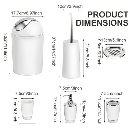 7pcs Luxury Bathroom Accessory Set - Premium Quality, Modern Style - Complete With Trash Can, Toilet Brush, Lotion Dispenser, Soap Dish, Mouthwash Cup & Toothbrush Holder - Space-Saving, Easy To Clean, Ideal For Bathroom Decor And Housewarming Gifts