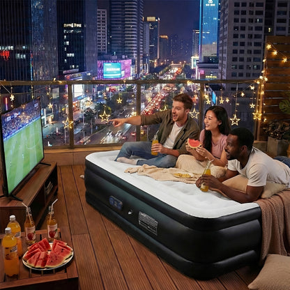 Flocking Inflatable Mattress with Pump, High Load Capacity and Easy Storage Air Mattresses, Air Sleeping Bed for Camping, Hiking, Beach, Indoor, Outdoor