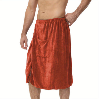 1pc of Men's Wearable Solid Color Bath Towel and Bathrobe, Soft Absorbent Toiletries