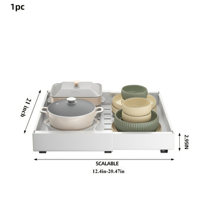 1pc or 2pcs Heavy-Duty Adjustable Pull-Out Cabinet Organizer - Under Sink/Countertop Storage, Expandable Drawer Organizer (12.59-20.47 Inches), Space-Saving Kitchen Organizer for Pots, Pans, Spices, Utensils - Easy Assembly, Powder-Coated Finish - Ideal f