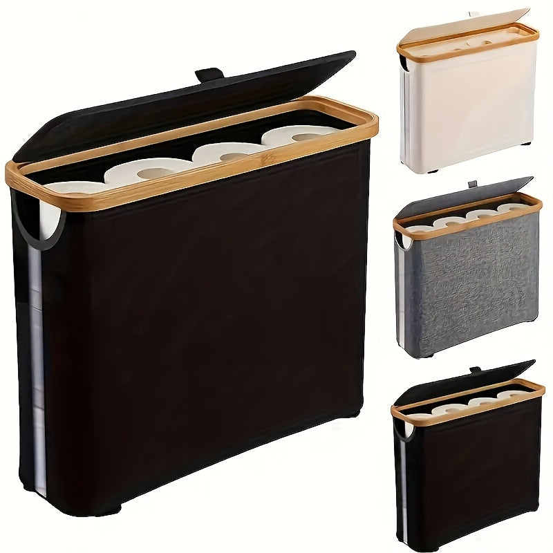 Bamboo Toilet Paper Holder - Modern Bathroom Storage Cabinet Container, Andkerchief Storage Box, Laundry Basket, Ultra-Thin Roll Paper Storage Box for Storing Tissues And Accessories, Storage Basket That Can Accommodate 12Rolls of Toilet Paper Holde