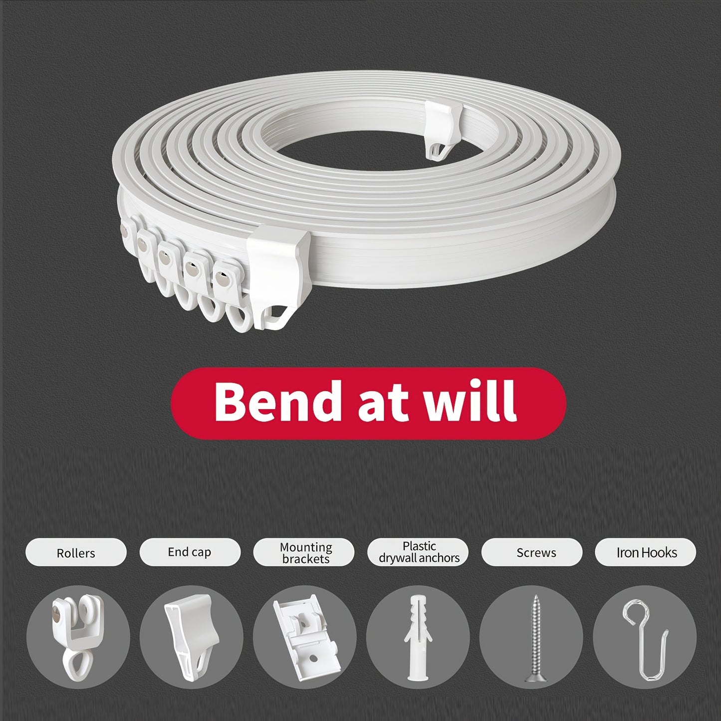 White Glossy Flexible Alloy Plastic Curtain Rail - Easy to Install on Ceiling, Trim to Fit, Ideal for Bathroom and Home Decor, Bay Window Decoration | Modern Curtain Accessories | Durable PVC Track, Bend as Needed
