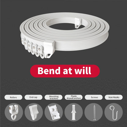 White Glossy Flexible Alloy Plastic Curtain Rail - Easy to Install on Ceiling, Trim to Fit, Ideal for Bathroom and Home Decor, Bay Window Decoration | Modern Curtain Accessories | Durable PVC Track, Bend as Needed