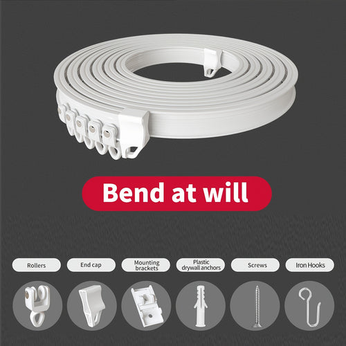 White Glossy Flexible Alloy Plastic Curtain Rail - Easy to Install on Ceiling, Trim to Fit, Ideal for Bathroom and Home Decor, Bay Window Decoration | Modern Curtain Accessories | Durable PVC Track, Bend as Needed