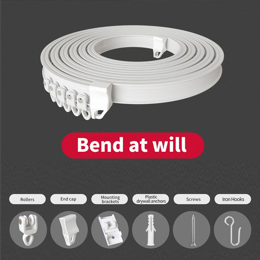 White Glossy Flexible Alloy Plastic Curtain Rail - Easy to Install on Ceiling, Trim to Fit, Ideal for Bathroom and Home Decor, Bay Window Decoration | Modern Curtain Accessories | Durable PVC Track, Bend as Needed