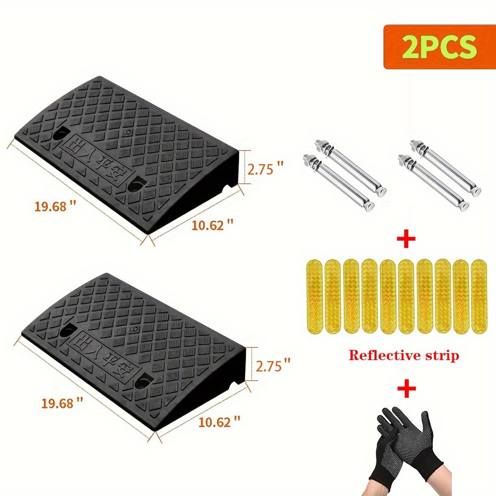 2 Portable Curb Ramps, Lightweight Plastic, Heavy-duty Plastic Threshold Ramp Set, Suitable for Low Floor Vehicles, Lane Loading, Motorcycles, Wheelchair Travel, with Dimensions Of 19.68 Inches Long X 10.6 Inches Wide X (2.75/3.5/5.1) Inches High