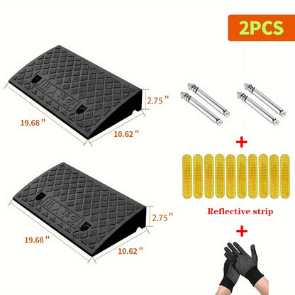 2 Portable Curb Ramps, Lightweight Plastic, Heavy-duty Plastic Threshold Ramp Set, Suitable for Low Floor Vehicles, Lane Loading, Motorcycles, Wheelchair Travel, with Dimensions Of 19.68 Inches Long X 10.6 Inches Wide X (2.75/3.5/5.1) Inches High