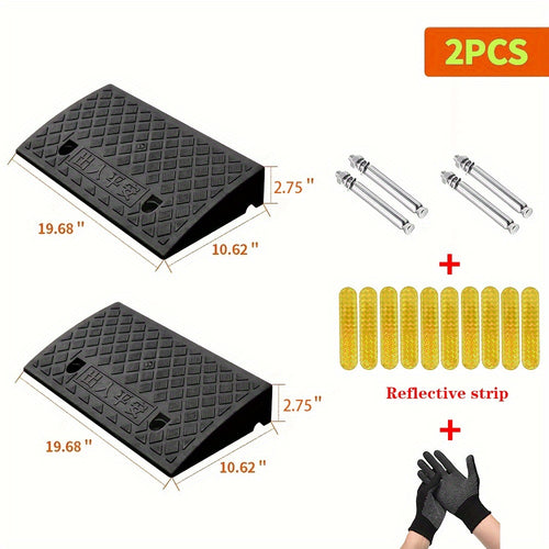 2 Portable Curb Ramps, Lightweight Plastic, Heavy-duty Plastic Threshold Ramp Set, Suitable for Low Floor Vehicles, Lane Loading, Motorcycles, Wheelchair Travel, with Dimensions Of 19.68 Inches Long X 10.6 Inches Wide X (2.75/3.5/5.1) Inches High