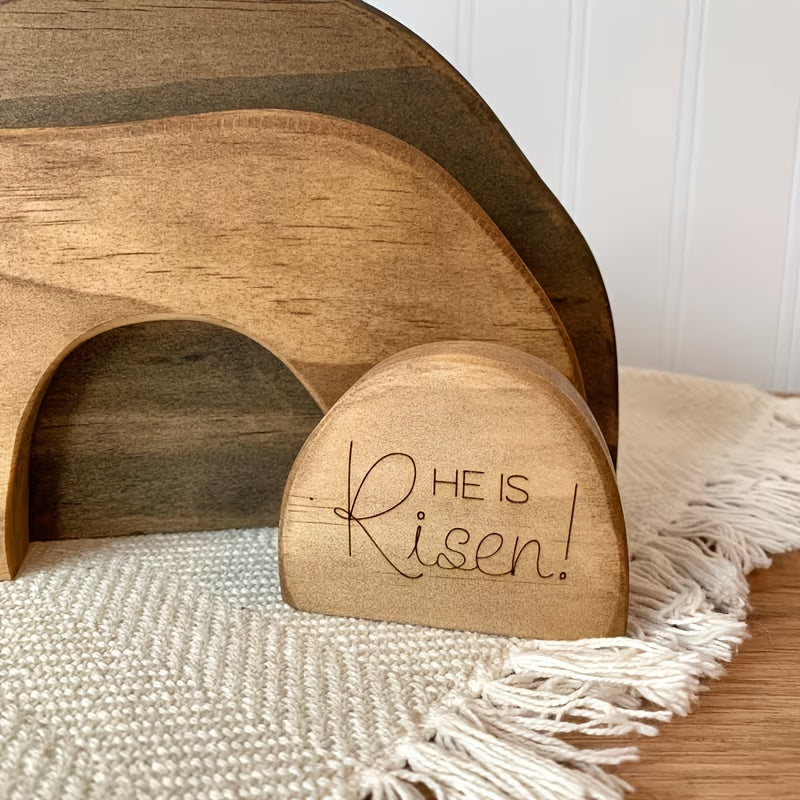 He Is Risen Wooden Tomb Easter Scene And Cross Decoration, Wood Easter Resurrection Scene for Tray,  Nativity Scene Decor for Religious Decorations, Home Office Tabletop, Shelf Decor