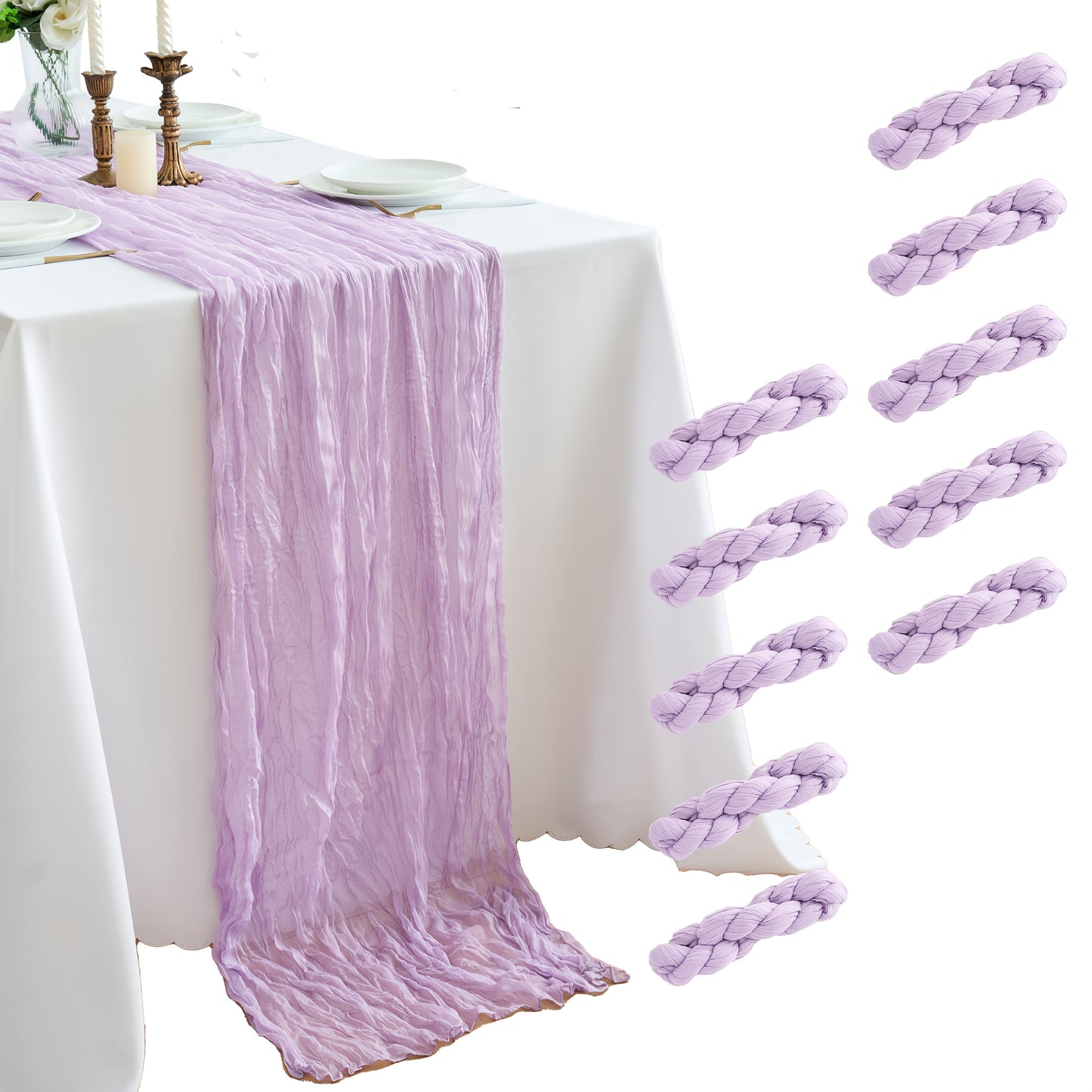 10 Pack Table Runner, Cheesecloth Table Runner, 10ft Table Runner, for Wedding Reception, Boho Rustic Wedding, Party, Bridal Shower Decor, Home Decor Valentine's Day