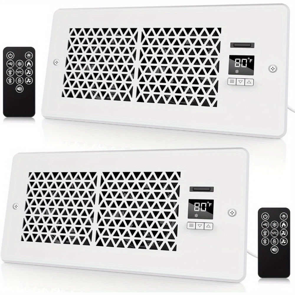 2/ 1 Pack Register Booster Fan for 4in x 10in Register Holes with Remote Control and Thermostat, 10-Speeds Floor Vent Fan Booster - Enhances AC Heating&Cooling Airflow, Quiet Air Duct Fan for Wall, White