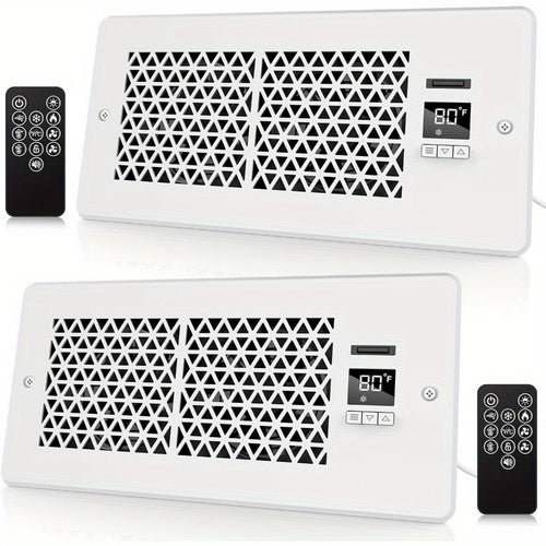 2/ 1 Pack Register Booster Fan for 4in x 10in Register Holes with Remote Control and Thermostat, 10-Speeds Floor Vent Fan Booster - Enhances AC Heating&Cooling Airflow, Quiet Air Duct Fan for Wall, White