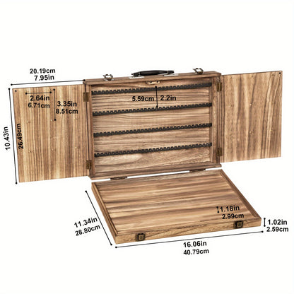 Wooden Jewelry Display Case with Lock & Buckle Closure – Vintage Tabletop Organizer Box for Earrings, Bracelets & Necklaces, Large Capacity Earring Card Holder, Burnt Wood