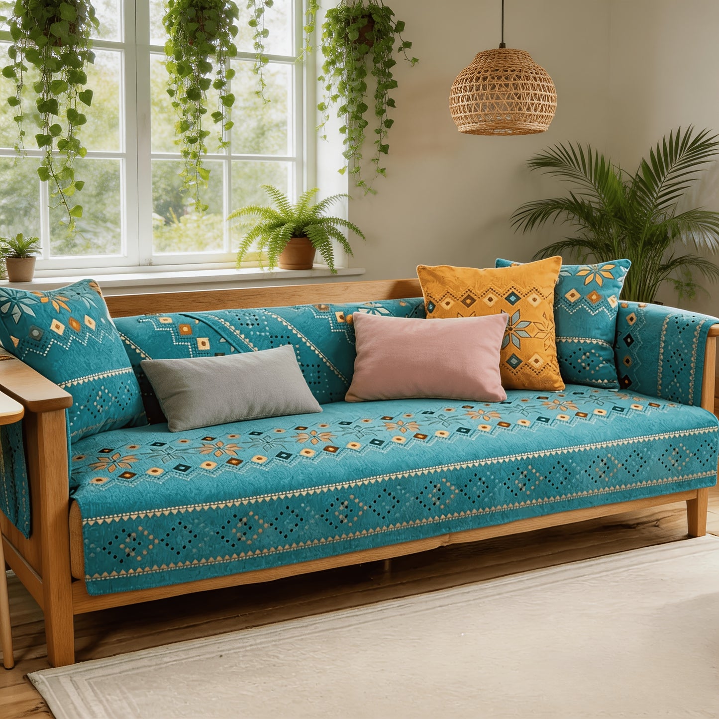 [Bohemian Sofa Cover] 1pc Bohemian Chenille Sofa Cover Compatible for Living Room, Bedroom, and Office Ethnic Style Sofa Cushion Cover with Anti-Slip & Cat Scratch Resistant, Skin-Friendly Spring St. Patrick's Day Home Decor