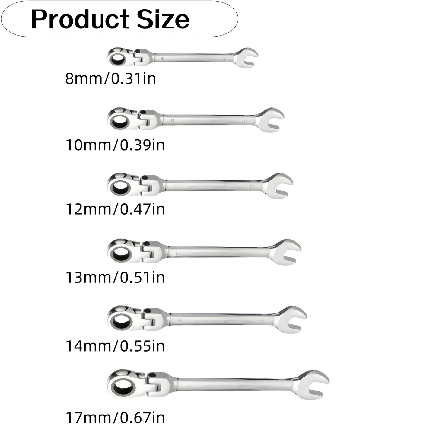 Ratchet Wrench Set 6-Piece Double-Ended Quick Release – Metric 8-17mm, 72-Tooth, Adjustable Combination Wrench Kit with Storage Bag for Home, Car & Mechanical Use