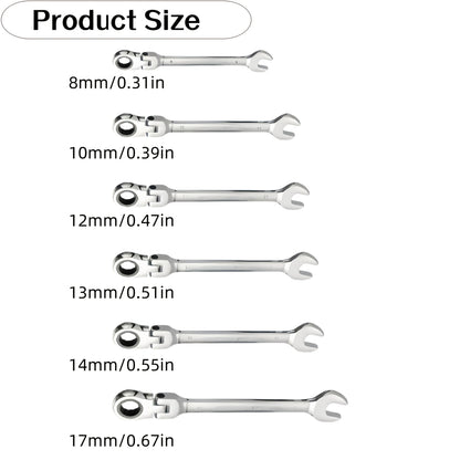 Ratchet Wrench Set 6-Piece Double-Ended Quick Release – Metric 8-17mm, 72-Tooth, Adjustable Combination Wrench Kit with Storage Bag for Home, Car & Mechanical Use