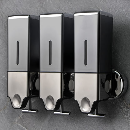 Shampoo, Shower Gel and Conditioner Dispenser Drill Free with Adhesive.No-Drill 3pcs 16.91oz Wall Mounted soap Dispenser for Bathroom and Kitchen.