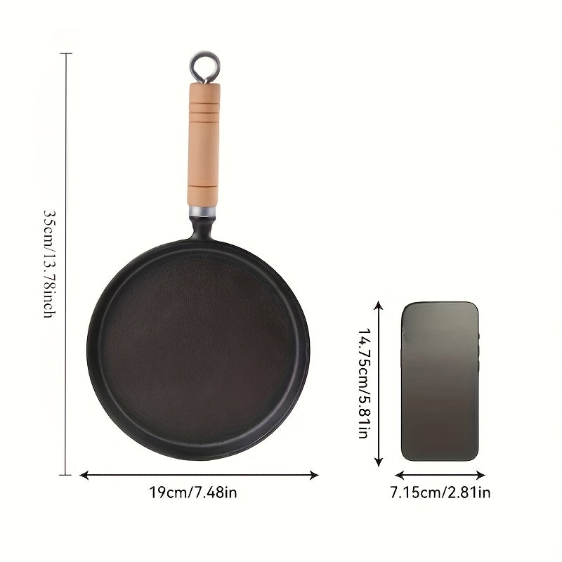 1pc Mini Cast Iron Non-Stick Frying Pan with Wooden Handle - 4.7 Inch Compact Size for Omelets, Pancakes, Crepes - Even Heat Distribution & Durable Kitchen Cookware Essential