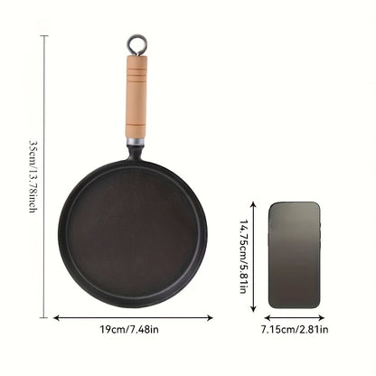 1pc Mini Cast Iron Non-Stick Frying Pan with Wooden Handle - 4.7 Inch Compact Size for Omelets, Pancakes, Crepes - Even Heat Distribution & Durable Kitchen Cookware Essential