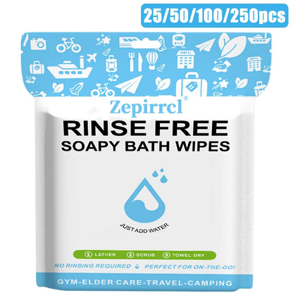 Disposable No-Rinse Soap Towel Sheets for Travel Camping Gym - Portable Foam Bath Towel Sensitive Skin Safe Wet Lather Dry All-In-One Body Wash Towel 25/50/100/250pcs