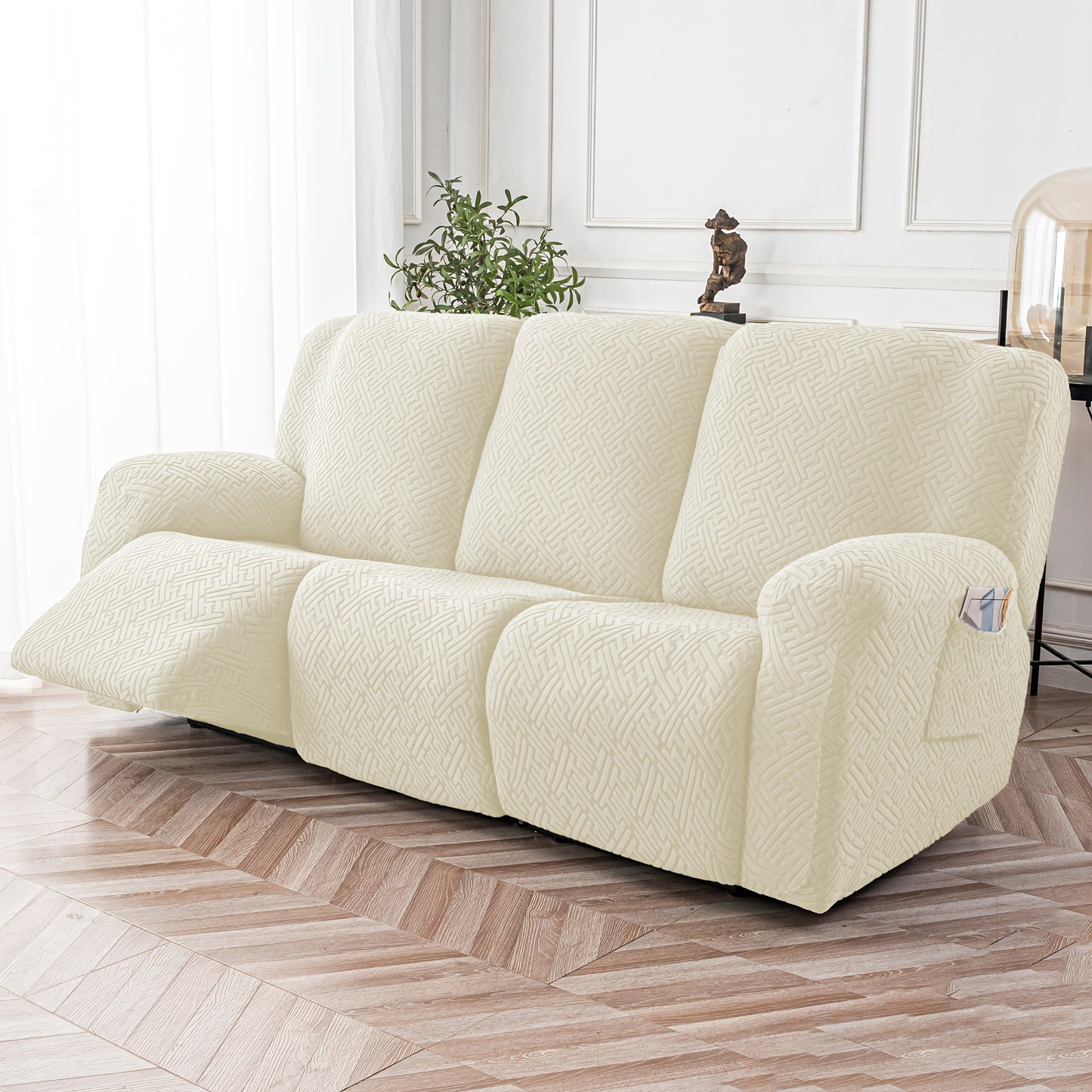 3SEATS 8pcs Recliner Slipcover Set, Flexible And Soft Slide Sleeve, Furniture Protector with Pocket, Suitable for Sofa Office Living Room