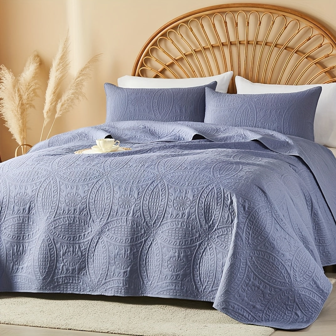 2/3pcs Quilt Set Bedspreads Queen Size - Soft Cool & Refreshing Summer Quilt Lightweight Microfiber Bedspread - Modern Style Coin Pattern Coverlet for All Seasons - Family Gift Set (1 Quilt, 1 Or 2 Pillow Cases)