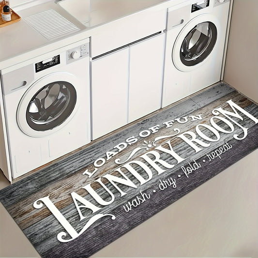 Non-Slip Laundry Room Mat Wood Grain Design - Heavy Duty Washable Rubber Backing Carpet | Rustic Dark Brown & Gray Kitchen Bathroom Rug | Durable Easy Clean Home Floor Mat in 2 Sizes