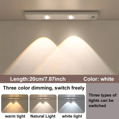 Motion Sensor LED Strip Light USB Rechargeable – 3-Color Dimmable Wireless Night Light for Kitchen, Wardrobe, Cabinet, Shoe Cabinet & Bedroom (20cm / 30cm / 40cm / 50cm, 1 or 2 Pack)