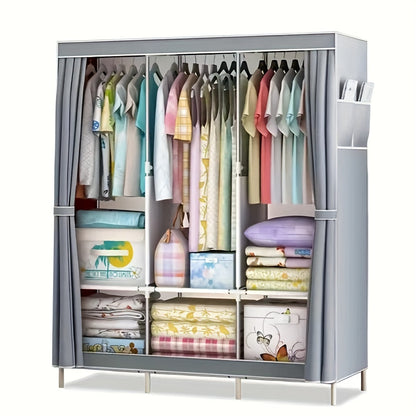 Portable Wardrobe Storage Box with Stainless Steel Frame And Non-woven Shelves - Dustproof Wardrobe Clothes, Shoes, Accessories Storage Box -67x17.7x50.4 Inches Modern Design, Accessory Bracket | Visible Grid Section, Wardrobe Organizer And Storage
