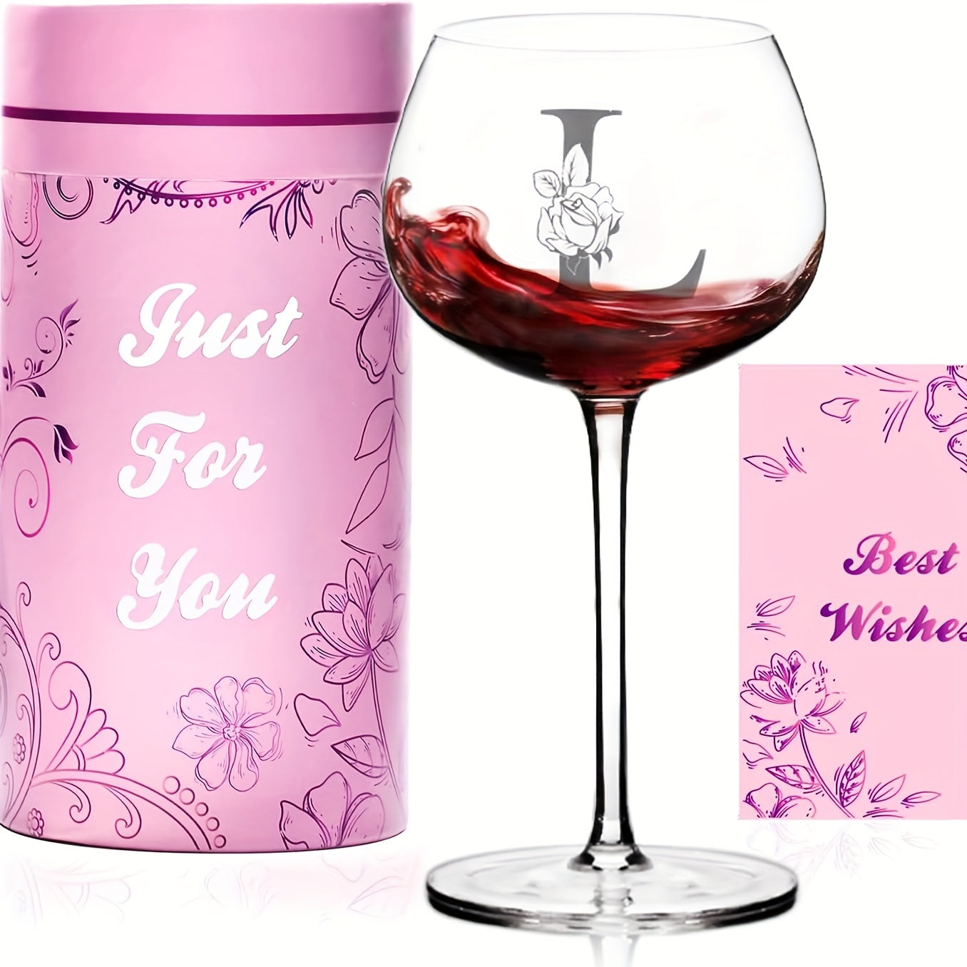 Wine Glass Gifts for Women, A-Z Monogrammed Gift for Women Birthday, Christmas, Unique Wine Gifts with Box And Greeting Card, for Mom, Best Friend, Sister