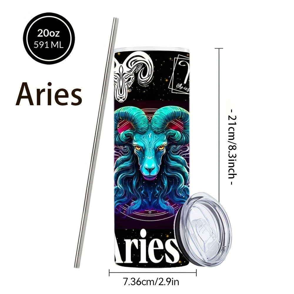 Zodiac Sign Design Coffee Mugs, 304 Stainless Steel Insulated Tumbler with Lid And Straw, Beverage Container & Travel Cup for Hot & Cold Drinks, 20oz Camping Drinkware, Ideal Gift for Birthday, Parties, Holiday, Thanksgiving Day, Halloween, Christmas