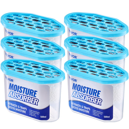 VEVOR Moisture Absorber Boxes, 10.8 oz Humidity Absorber Boxes (6 Packs), Fragrance Free Dehumidifier Attracts Extra Moisture from Your Bathroom, Closet, and Kitchen