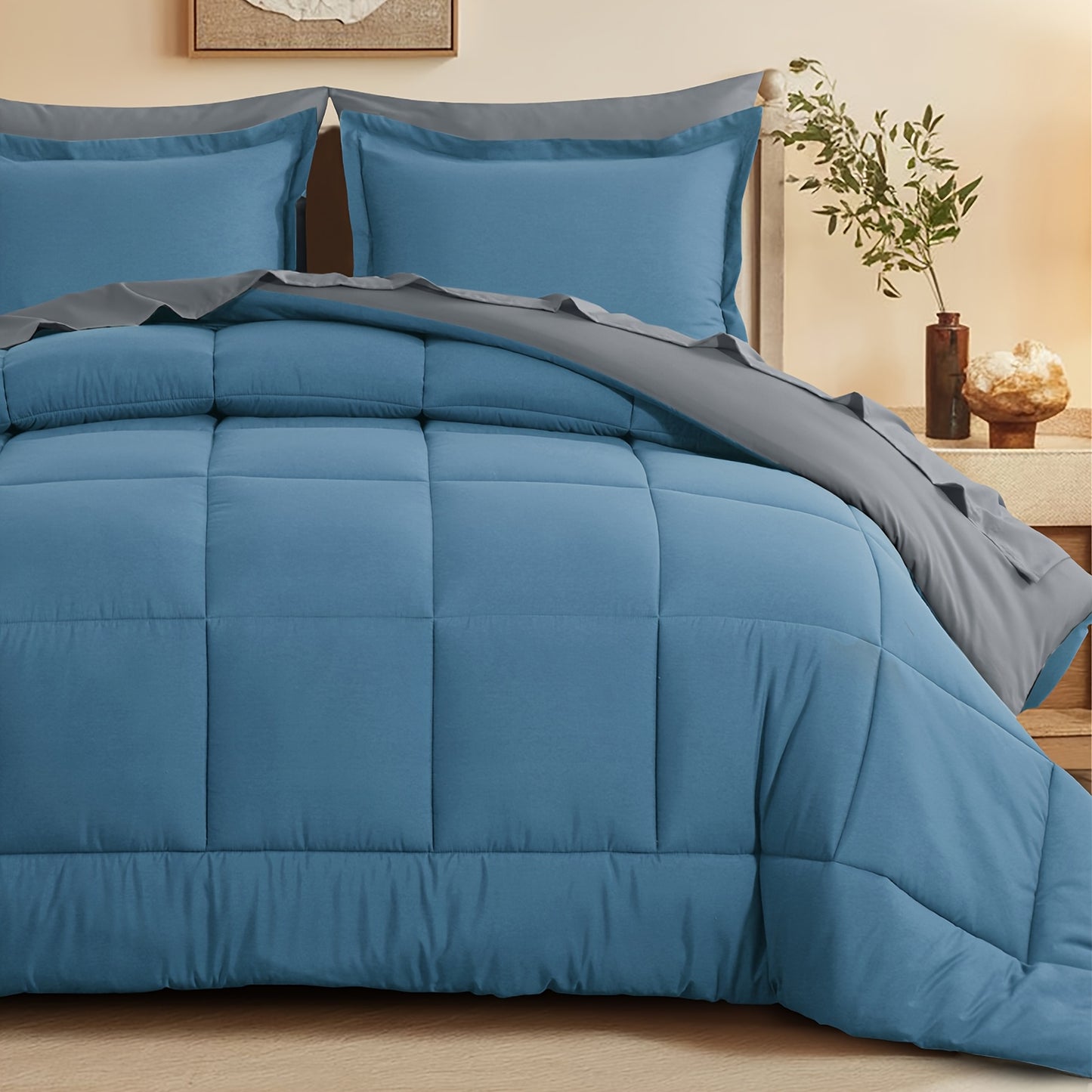 7pcs Comforter Set-Luxury Soft Fluffy Bedding With 1 Comforter, 1 Fitted Sheet, 1 Flat Sheet, And 4 Pillowcases & Pillow Cover-All Season Quilte Set Queen, Hypoallergenic, Breathable, Easy Care, Valentine'S Day Bed In A Bag, Gifts For Her