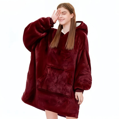 A Super Soft And Comfortable Plush Hooded Shirt, Double-Sided Wearable Blanket, Super Soft Reversible Hooded Blanket with Kangaroo Pocket, Machine Washable, Lazy Nightgown Dress