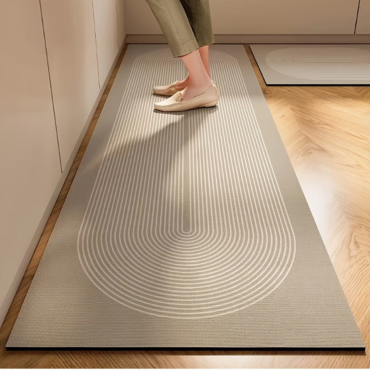 Nordic Style Kitchen Mat - Thickened Absorbent Non-Slip Rubber Backing, Floral Pattern Beige/Brown, Durable for High Traffic Areas, Hand Wash Solely
