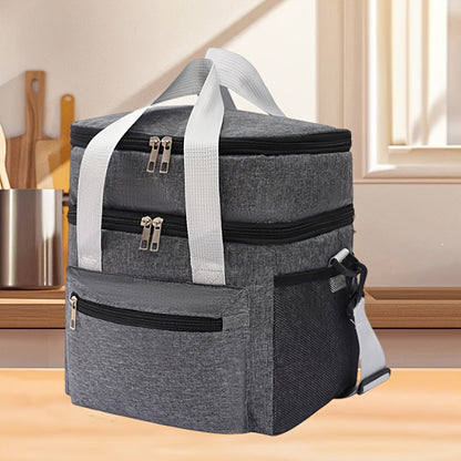 Large Capacity Insulated Lunch Bag | Leakproof, Waterproof, with Shoulder Strap, Double Pocket, Portable Picnic Bag for Men and Women, Suitable for Work, School, Picnic, and Beach