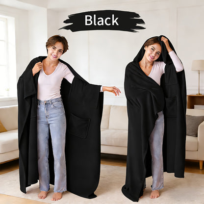 Luxury Wearable Blanket - Soft Flannel One-piece Wearable Blanket, Comfortable Shawl For Adults (women And Men) [Designed With An Inner Pocket]- Machine Washable Black, Blue, Pink, Gray - Suitable Sofas, Travel; Men's, Women'S Wearable Blanket