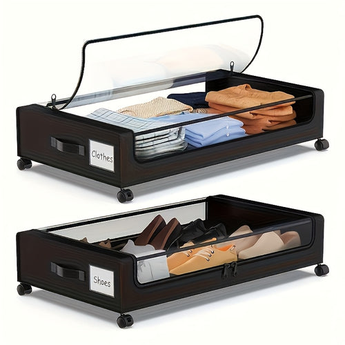 Under Bed Storage Set, 2Pack Under Bed Storage with Wheels And 4Pack 23.78gal Under Bed Storage Containers, Foldable Closet Organizers And Storage with Label Holder for Clothing, Blankets, Books, Shoes, Comforter & Pillows, Under-Bed Storage