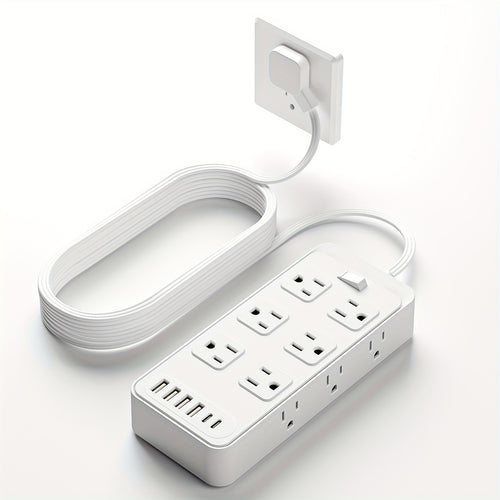 USB Extension Cord Power Strip 18-in-1 with 12 AC Outlets 6 USB Ports Surge Protector Overload Protection Switch 5FT 10FT for Home Kitchen Office Travel Accessories Black White