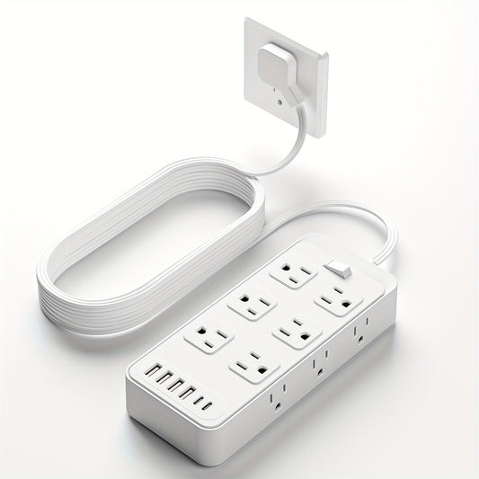 USB Extension Cord Power Strip 18-in-1 with 12 AC Outlets 6 USB Ports Surge Protector Overload Protection Switch 5FT 10FT for Home Kitchen Office Travel Accessories Black White