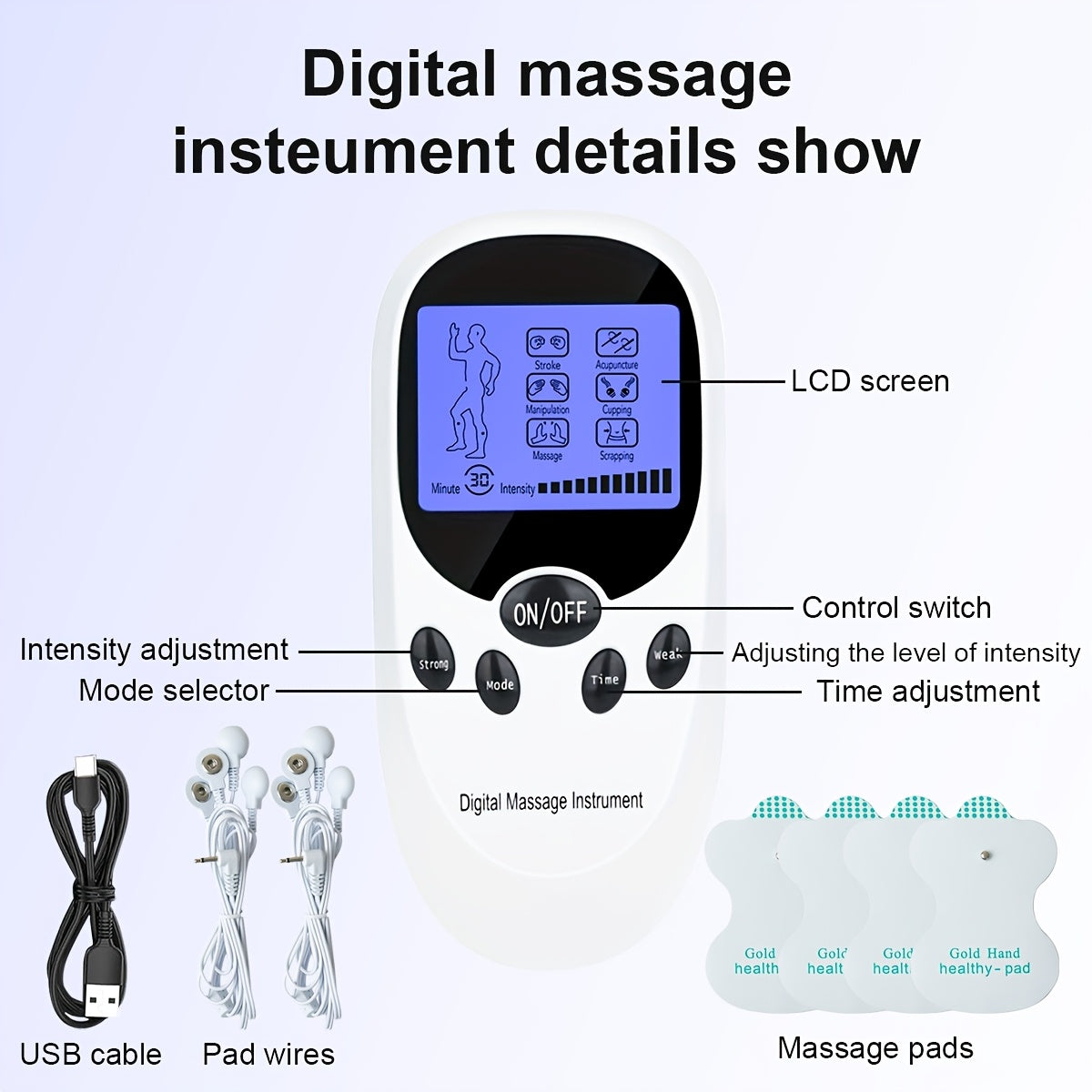 TENS EMS Dual Channel Muscle Stimulator Massager – 8 Electrodes for Back, Shoulder & Knee Pain Relief, Muscle Recovery, Portable Electric Pulse Therapy Device