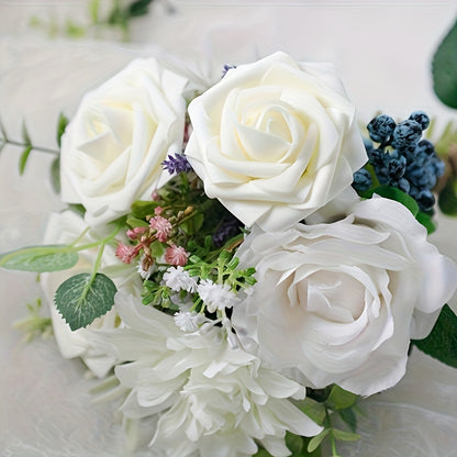White Artificial Roses with Stem 50pcs – Realistic Fake Silk Rose Flowers for Wedding Bouquets, Centerpieces, Home Decor & DIY Floral Arrangements