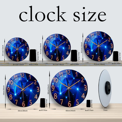 12-24 Inch Modern Blue Glass Wall Clock Large - Deep Blue Decoration, Silent Non-Ticking Quartz Movement, Battery Operated, 4mm Thick Tempered Glass - Suitable for Living Room, Bedroom, Office - Holiday Home Decor Gift, Bedroom Clock, Fantasy Design